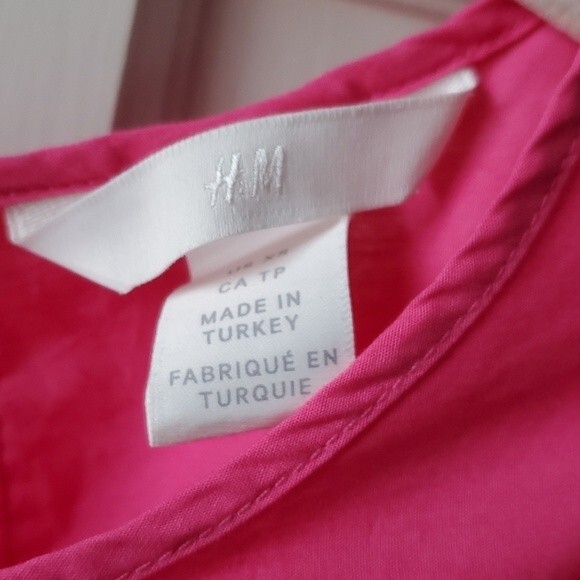 H&M PINK PUFF SLEEVE COTTON TOP XS - Picture 2 of 8